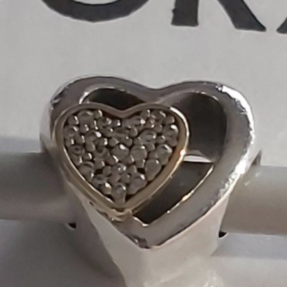 Auth PANDORA *RETIRED* Sterling Silver &14K Gold Joined Together Heart 791806CZ